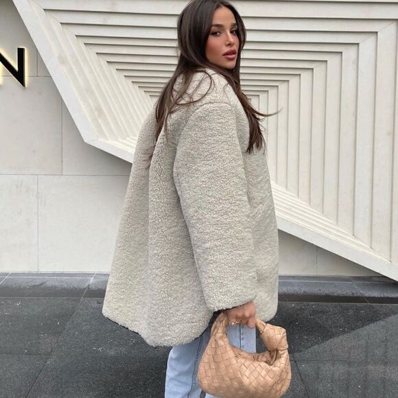 Mango Faux Shearling Sheepskin Jacket New - Picture 8 of 12